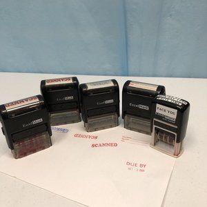 ExcelMark Self Red Inking Stamp 2 SCANNED ENTERED DUE BY Lot Of 5